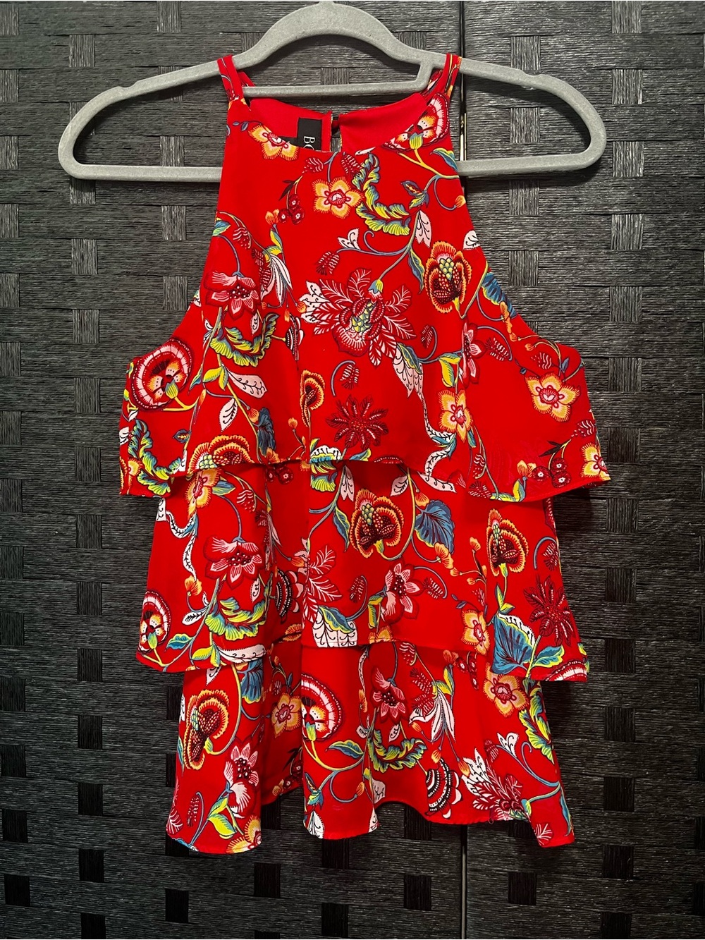 BCX Red Floral Tiered Halter Blouse Size Medium
